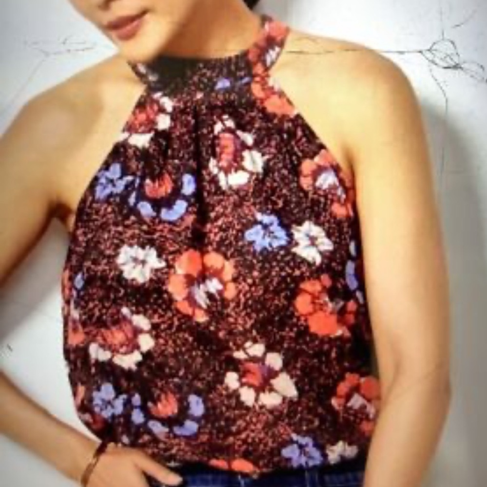 Cleobella L organic cotton sleeveless racer tie in backRed and Purple Floral top